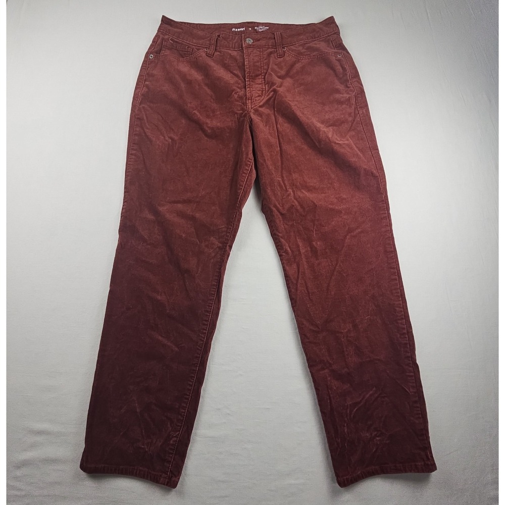 Old Navy Women's OG Straight High Rise Pants Corduroy Burgundy Size 12